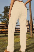 Tan Loose Fit Long Jeans with Pockets