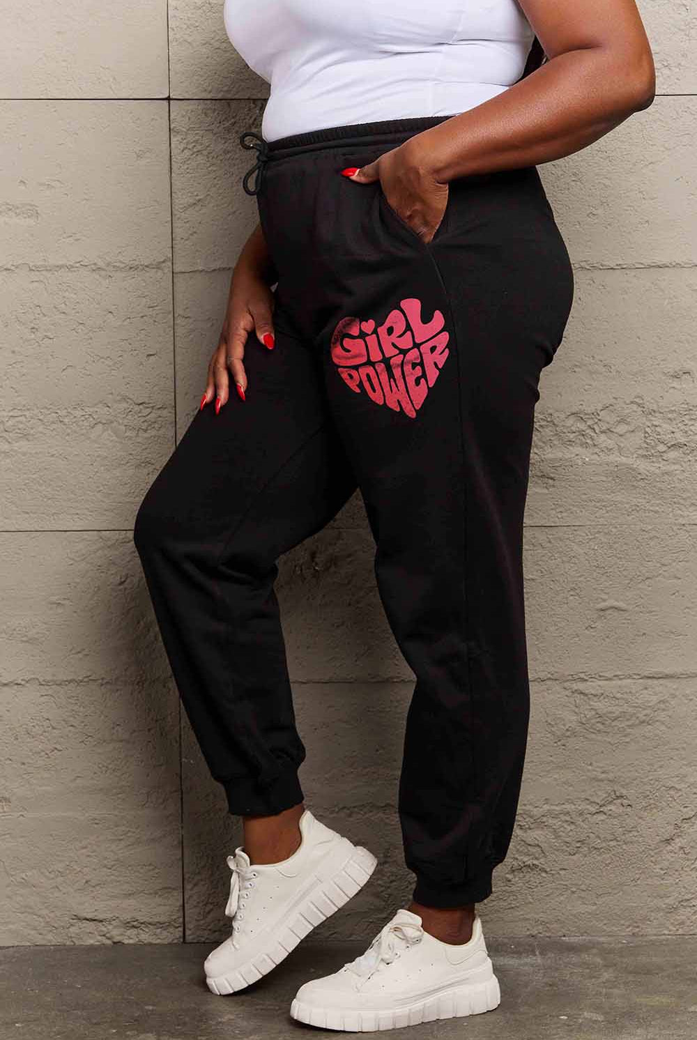 Dim Gray Simply Love Full Size GIRL POWER Graphic Sweatpants Sweatpants