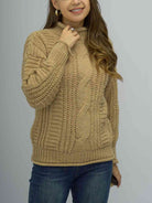 Rosy Brown Cable-Knit Mock Neck Sweater Clothing