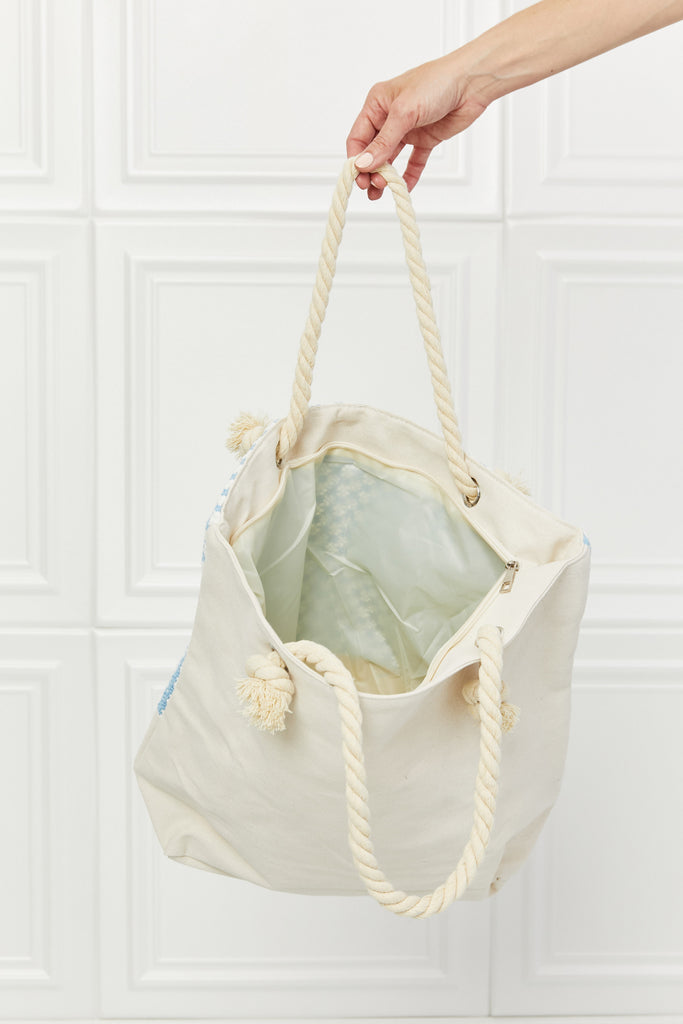 Light Gray Justin Taylor Picnic Date Tassle Tote Bag Handbags