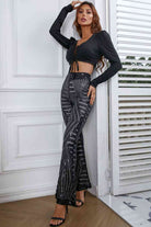 Light Gray Double Take Sequin High Waist Flared Pants Holiday