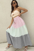 Gray I Sea You Plaid Strapless Top and Tiered Skirt Set Outfit Sets