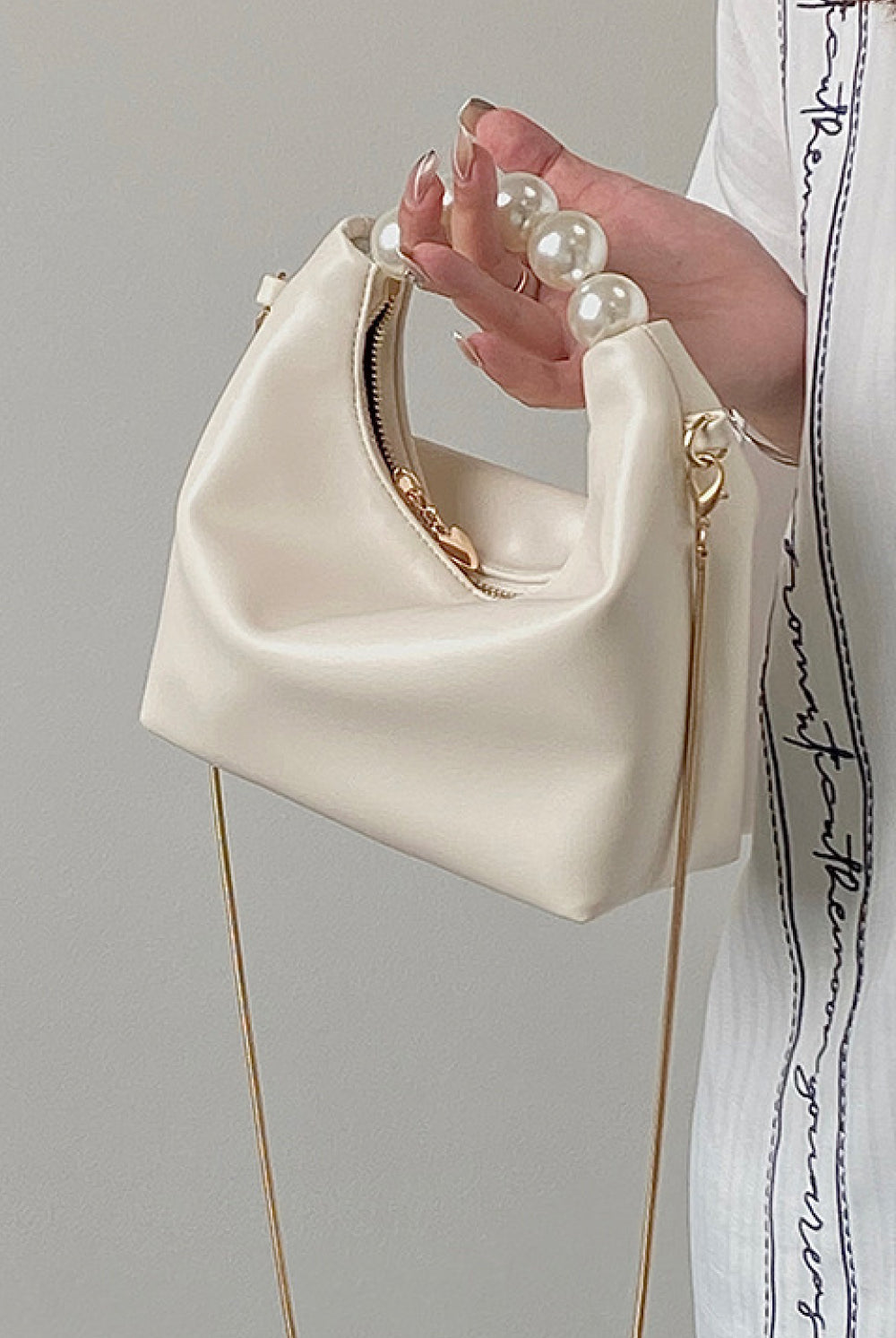 Dark Gray Adored PU Leather Pearl Handbag Handbags