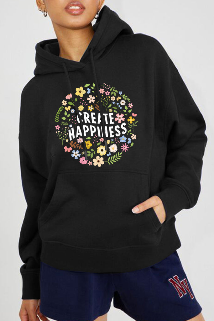 Black Simply Love Simply Love Full Size CREATE HAPPINESS Graphic Hoodie Sweatshirts
