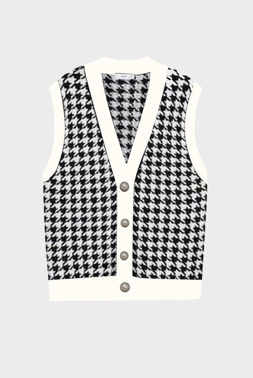 Lavender Houndstooth Button Front Sweater Vest Winter Accessories