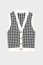 Lavender Houndstooth Button Front Sweater Vest Winter Accessories