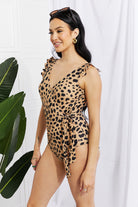 Light Gray Marina West Swim Full Size Float On Ruffle Faux Wrap One-Piece in Leopard Swimwear