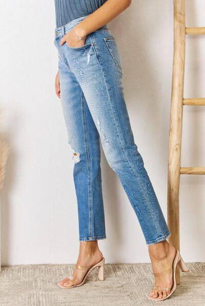 Gray Kancan High Rise Distressed Slim Straight Jeans Denim