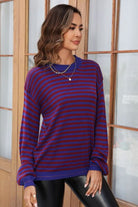 Dark Gray Striped Round Neck Dropped Shoulder Sweater Capsule