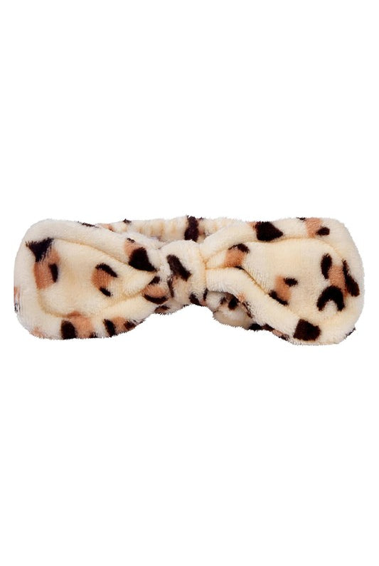 Gray Cheetah Plush Headband Headbands