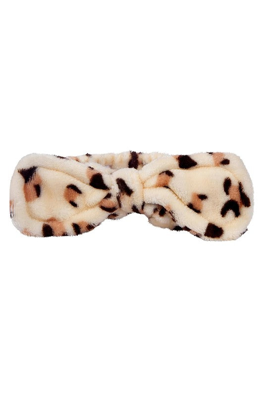 Gray Cheetah Plush Headband Headbands