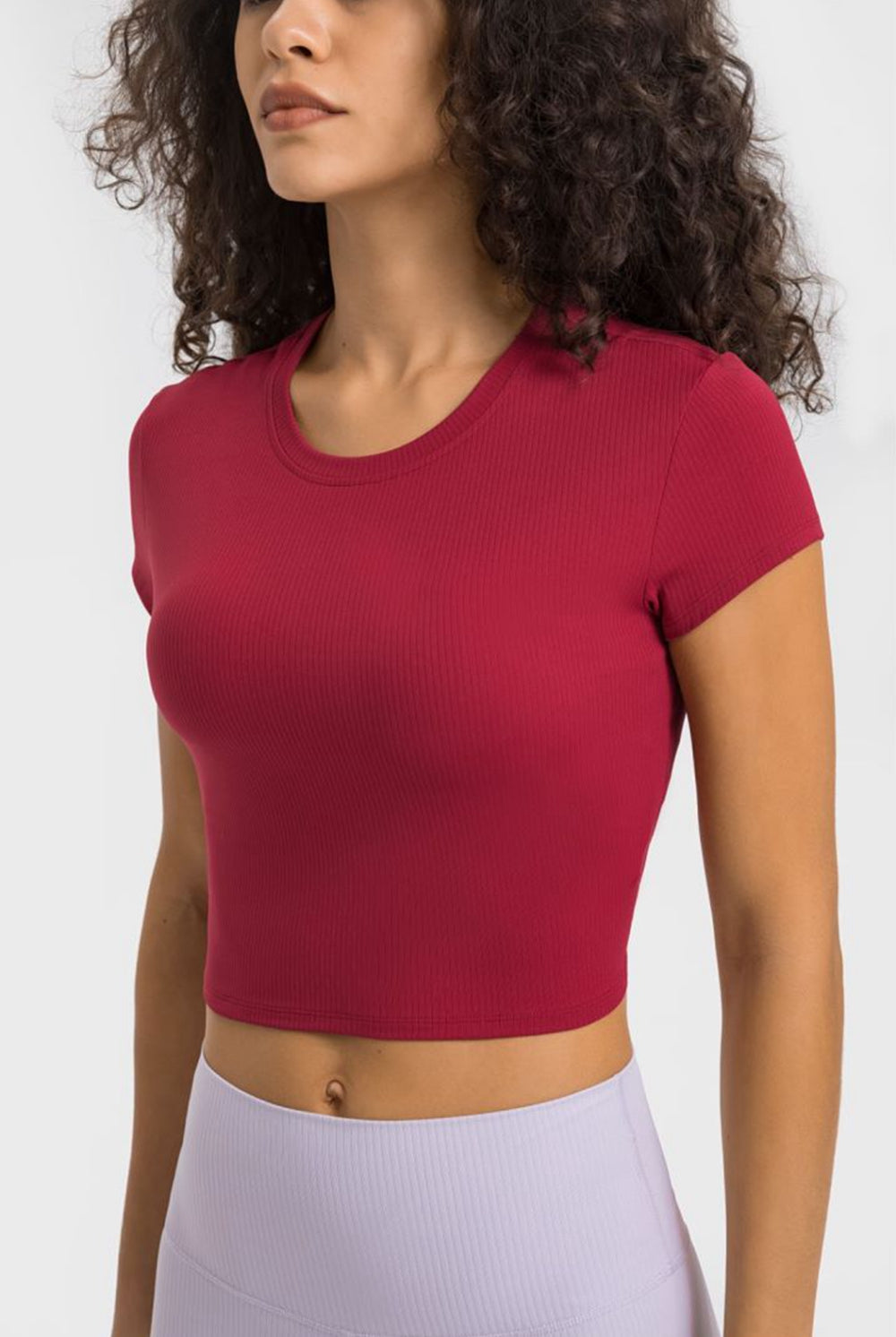 Brown Round Neck Short Sleeve Cropped Sports T-Shirt activewear