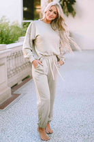 Gray Round Neck Dropped Shoulder Top and Pants Lounge Set Loungewear