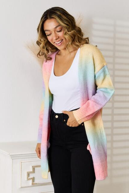 Light Gray Full Size Gradient Open Front Cardigan Plus Size Clothes