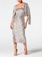 Beige Sequin Cardigan and Straight Dress Set New Year Looks