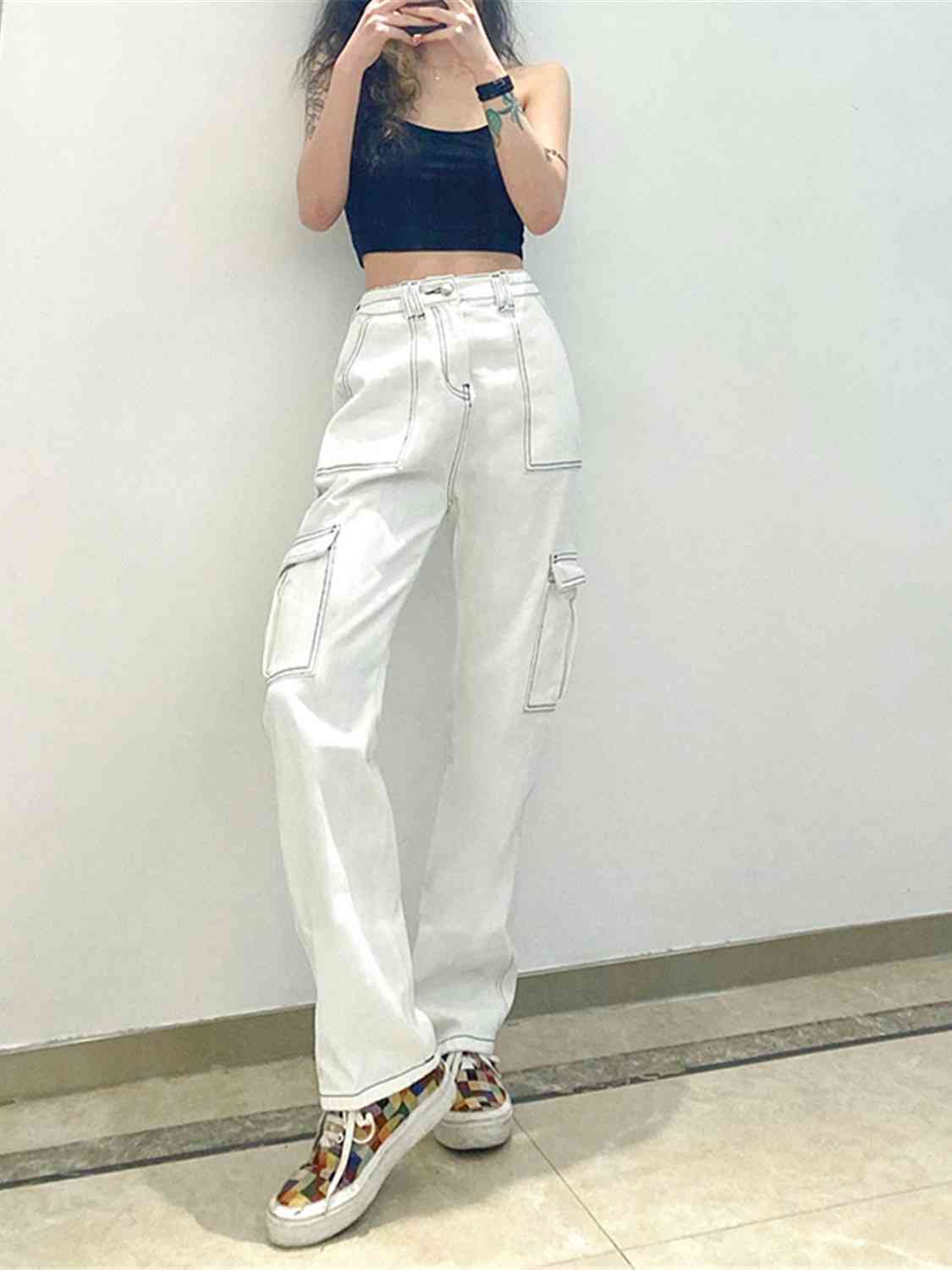 Light Gray Like A Boy Straight Leg Cargo Jeans Pants