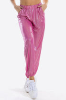 Pale Violet Red Golden Days Glitter Elastic Waist Pants with Pockets Pants