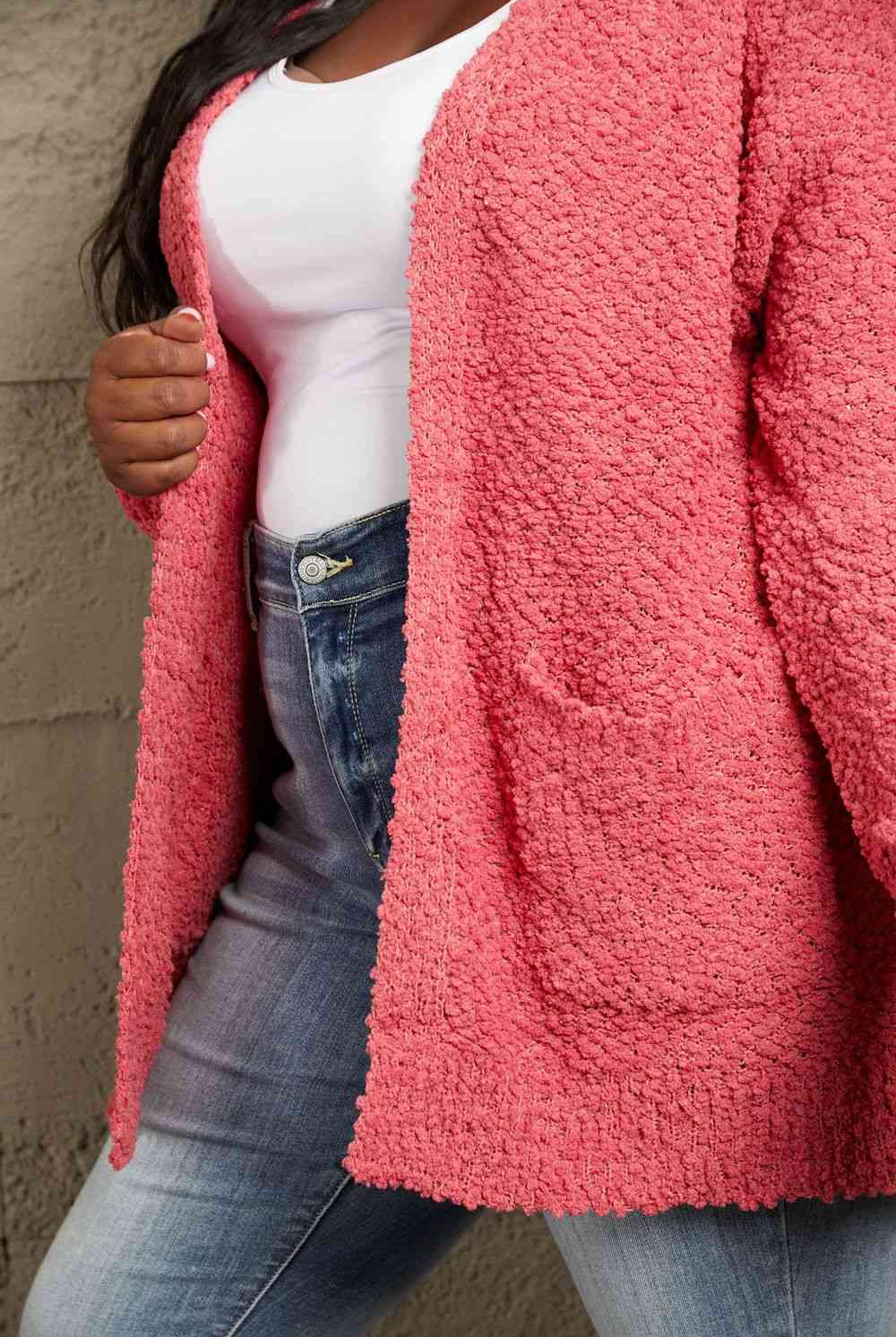 Pale Violet Red Zenana Falling For You Full Size Open Front Popcorn Cardigan Clothing