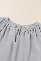 Gray Simply Chic Gathered Detail Notched Neck Flutter Sleeve Top Tops
