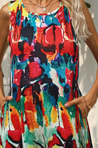 Sienna Printed Round Neck Sleeveless Dress with Pockets