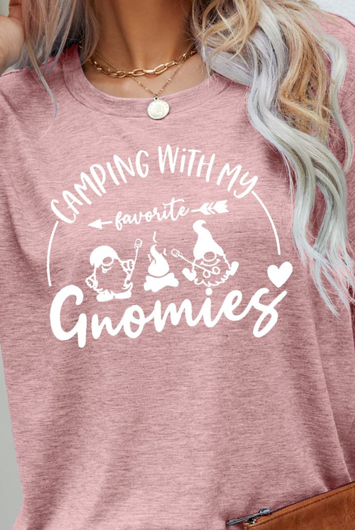 Rosy Brown CAMPING WITH MY FAVORITE GNOMIES Graphic Tee Tops