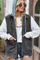 Dark Slate Gray Sleeveless Denim Top with A Detachable Hood Denim