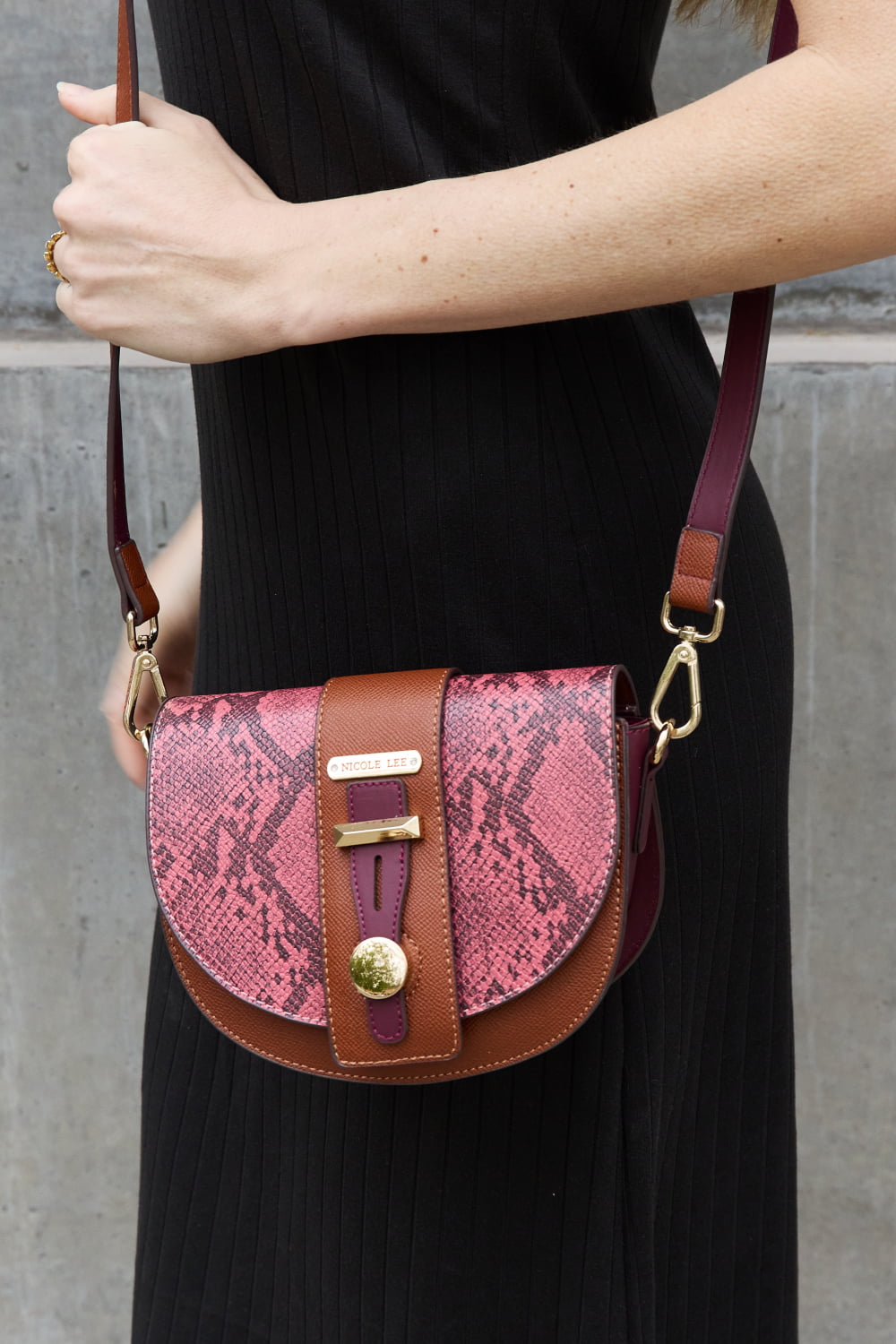 Black Nicole Lee USA Python 3-Piece Bag Set Handbags