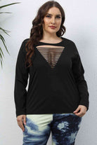 Black Plus Size Cutout Front Long Sleeve T-Shirt Plus Size Clothes