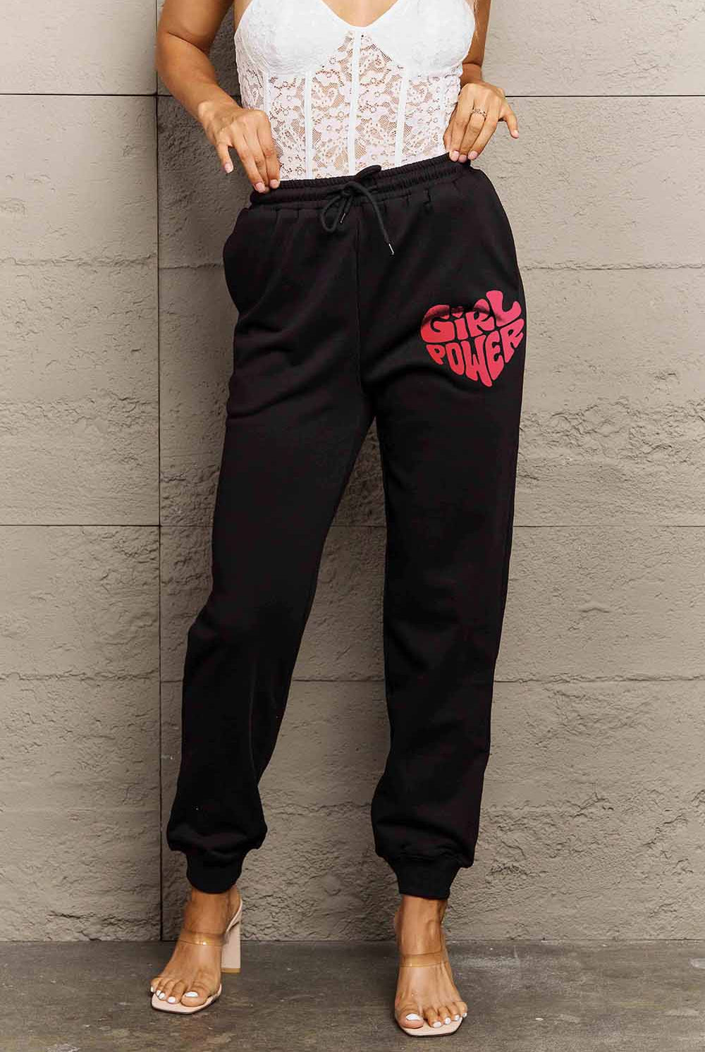 Rosy Brown Simply Love Full Size GIRL POWER Graphic Sweatpants Sweatpants