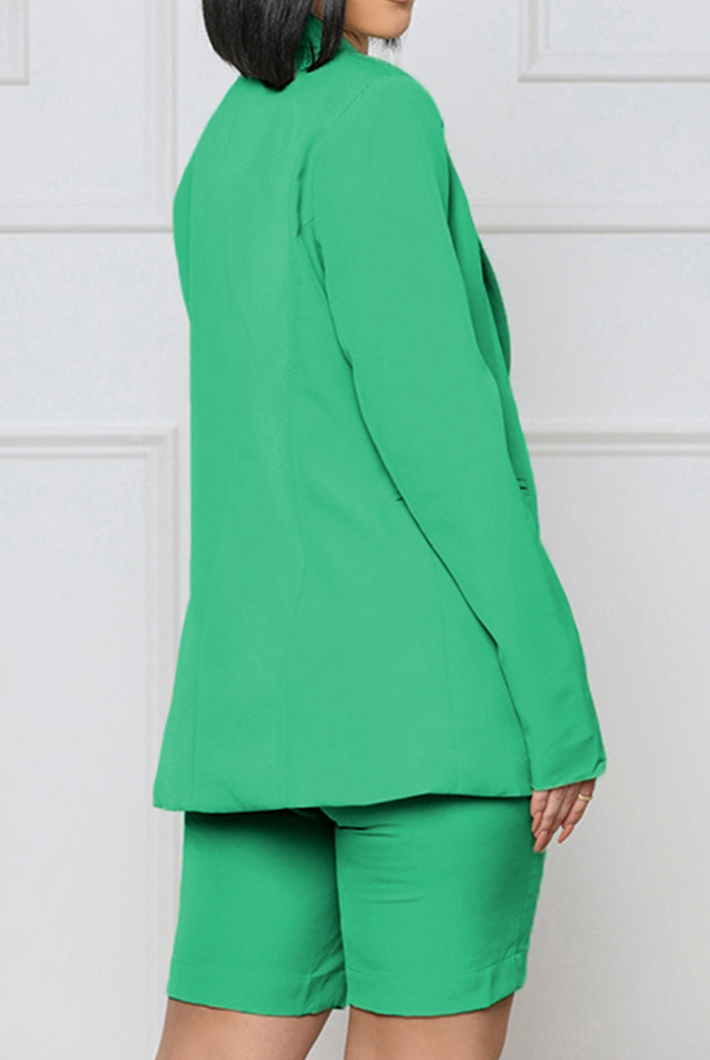 Medium Sea Green Long Sleeve Blazer and Shorts Set Outfit Sets