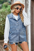 Slate Gray Sleeveless Denim Top with A Detachable Hood Denim