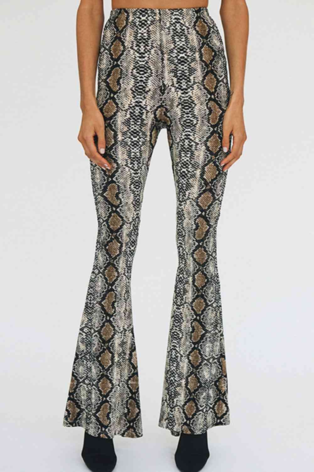 Light Gray Snakeskin Print Flare Pants Clothes