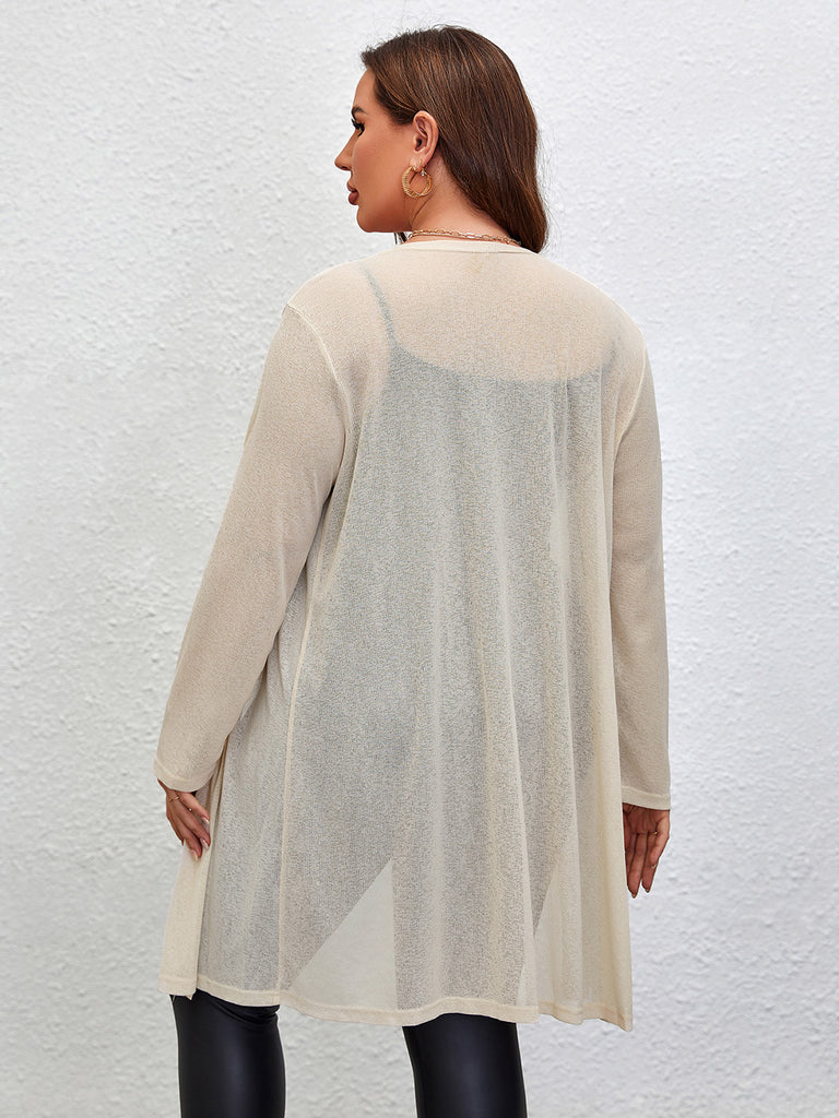 Light Gray Plus Size Open Front Long Sleeve Cardigan Clothing