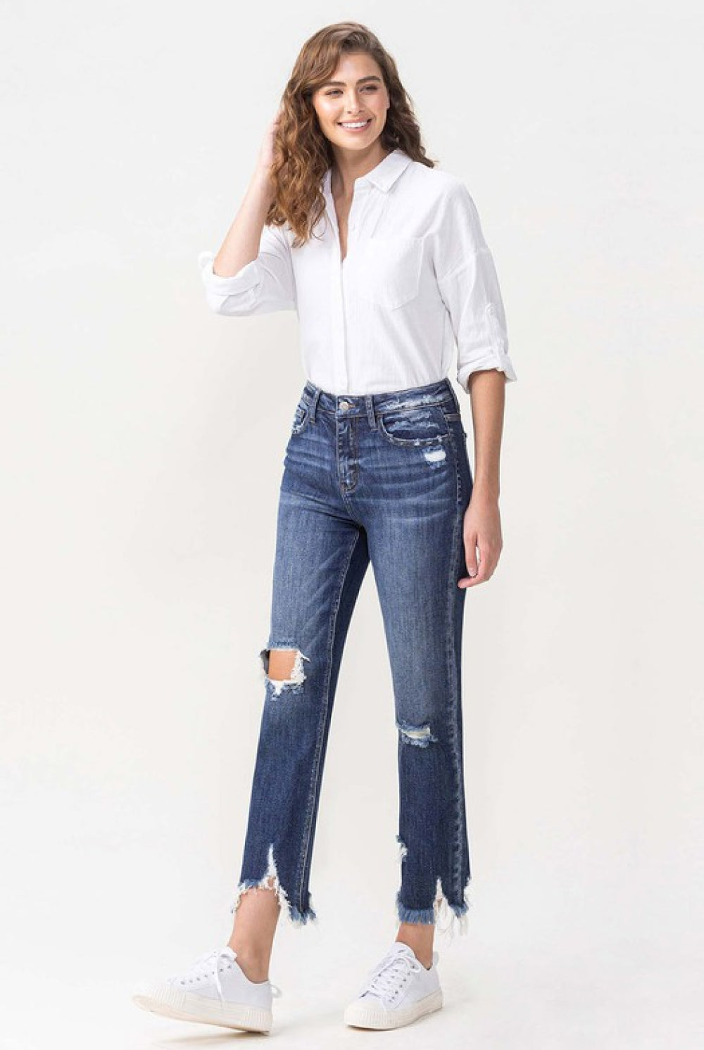 White Smoke Lovervet Jackie Full Size High Rise Crop Straight Leg Jeans Pants