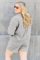 Gray Double Take Full Size Texture Long Sleeve Top and Drawstring Shorts Set Loungewear