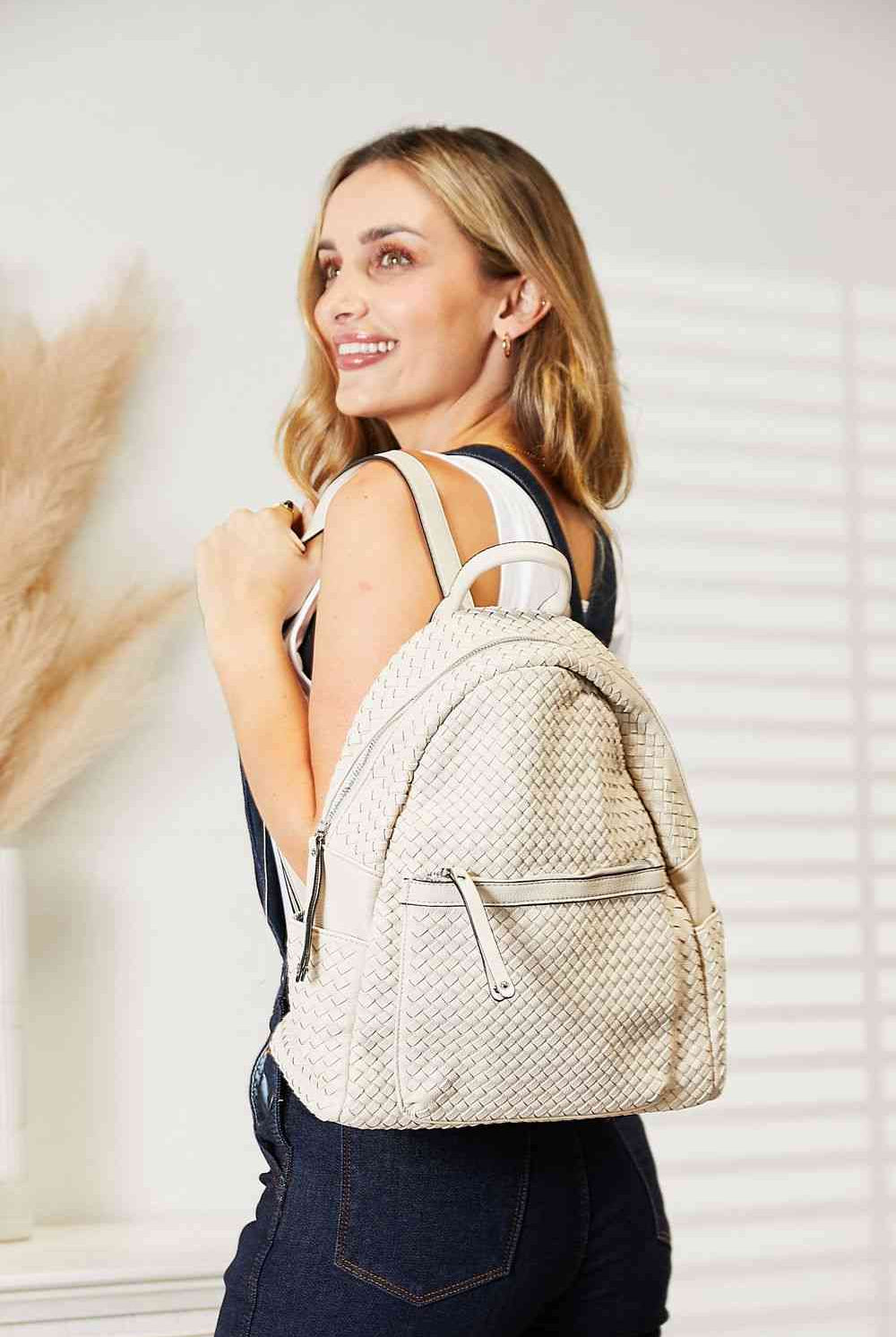 Light Gray SHOMICO PU Leather Backpack Work Attire