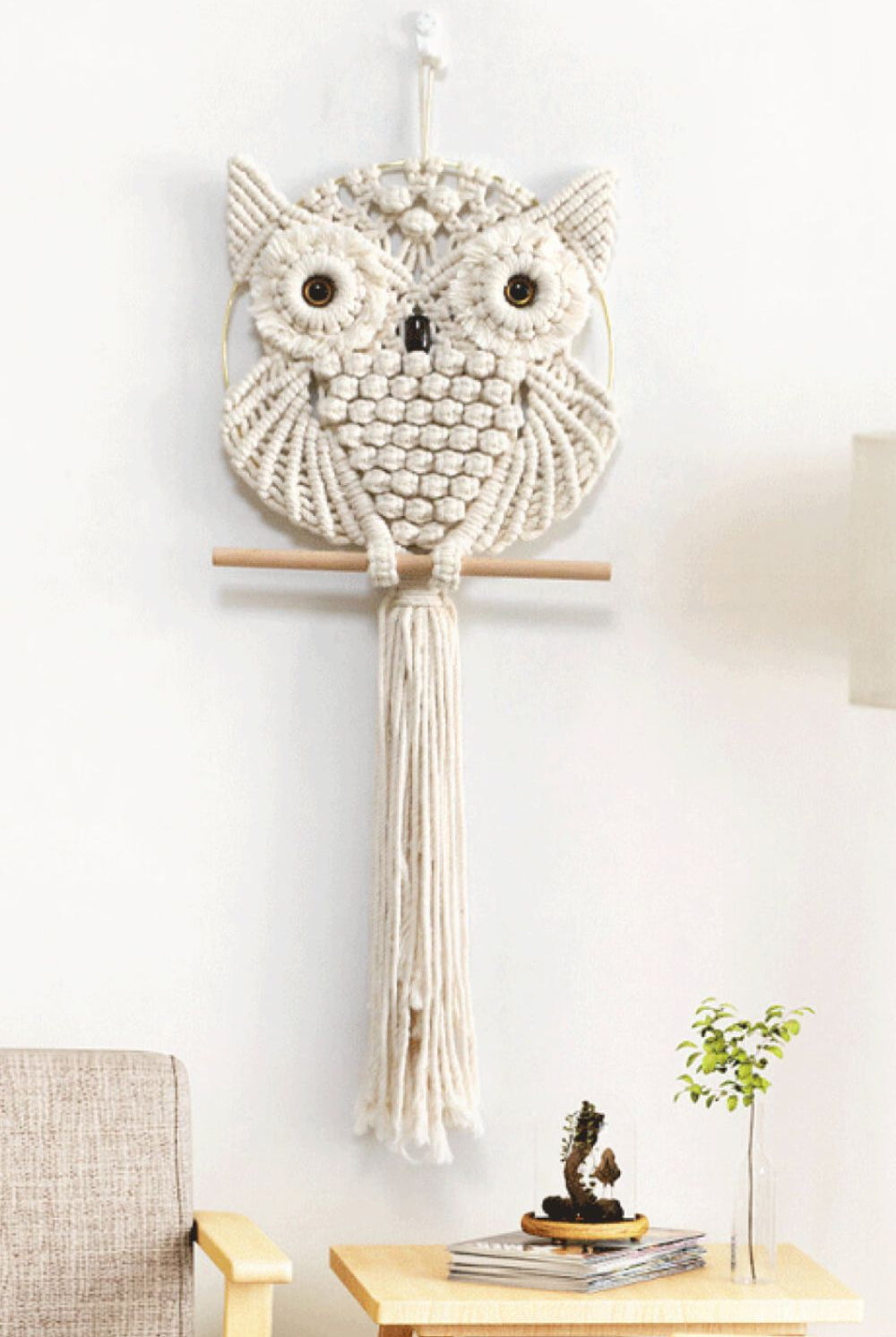 Beige I'm That Girl Hand-Woven Owl Macrame Wall Hanging Home