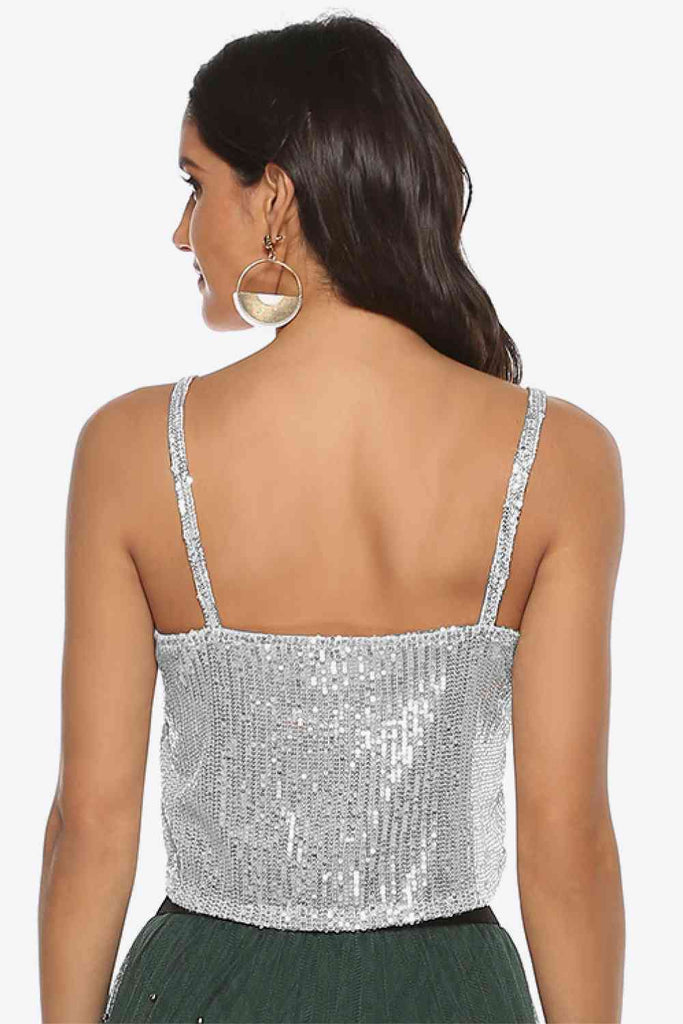 Antique White Sequin Cropped Cami Holiday