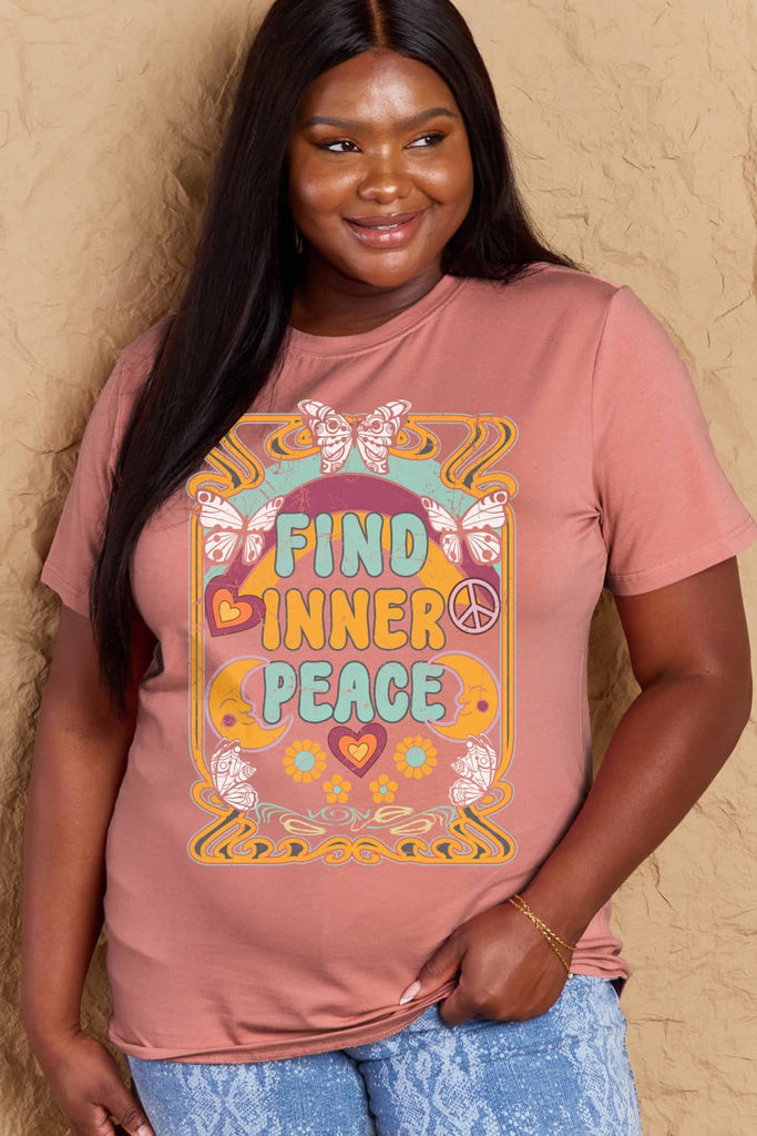 Rosy Brown FIND INNER PEACE Graphic Cotton T-Shirt Graphic Tees