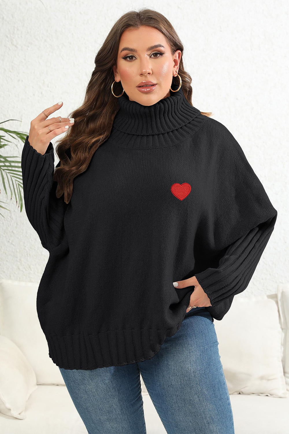 Dark Slate Gray Plus Size Turtle Neck Long Sleeve Sweater Clothing