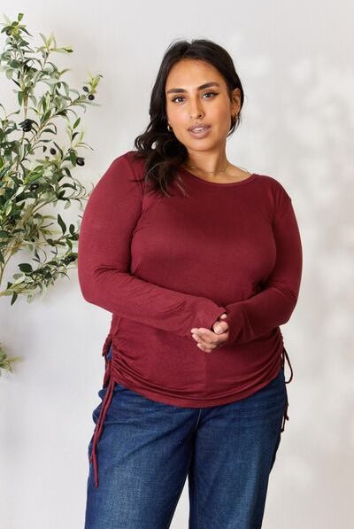 Dark Slate Gray Culture Code Full Size Drawstring Round Neck Long Sleeve Top Plus Size Clothing
