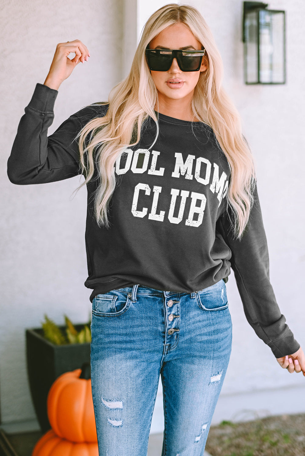 Dark Slate Gray COOL MOM CLUB Round Neck Short Sleeve Sweatshirt Sweatshirts