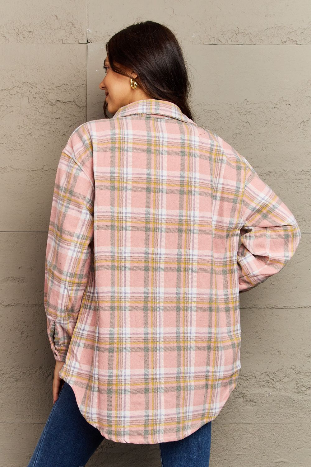 Tan Ninexis Full Size Plaid Collared Neck Button-Down Long Sleeve Jacket
