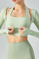 Gray Mind Over Matter Ribbed Faux Layered Halter Neck Cropped Sports Top activewear