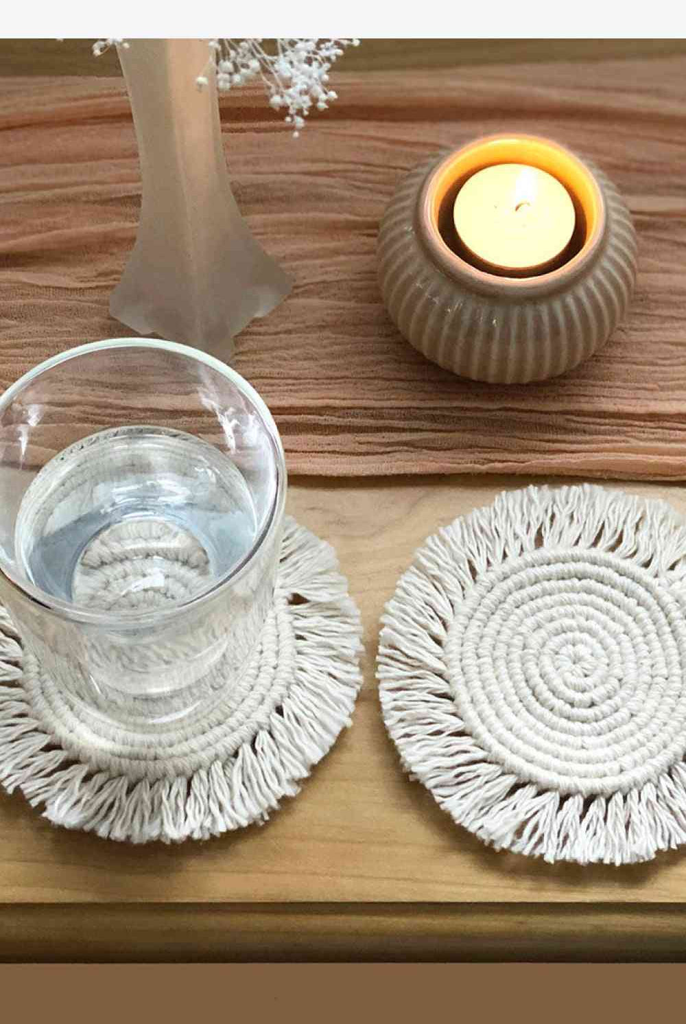 Dim Gray Save For Later 11.8" Macrame Round Cup Mat Coaster