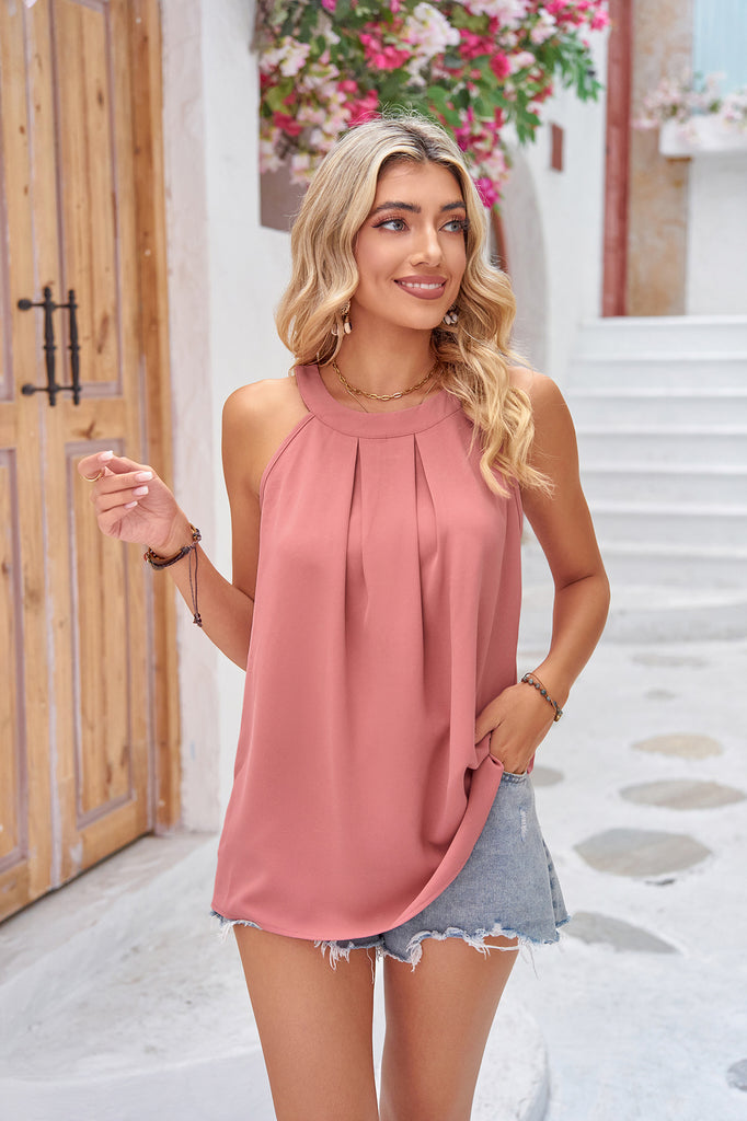 Rosy Brown Grecian Neck Sleeveless Top Clothing