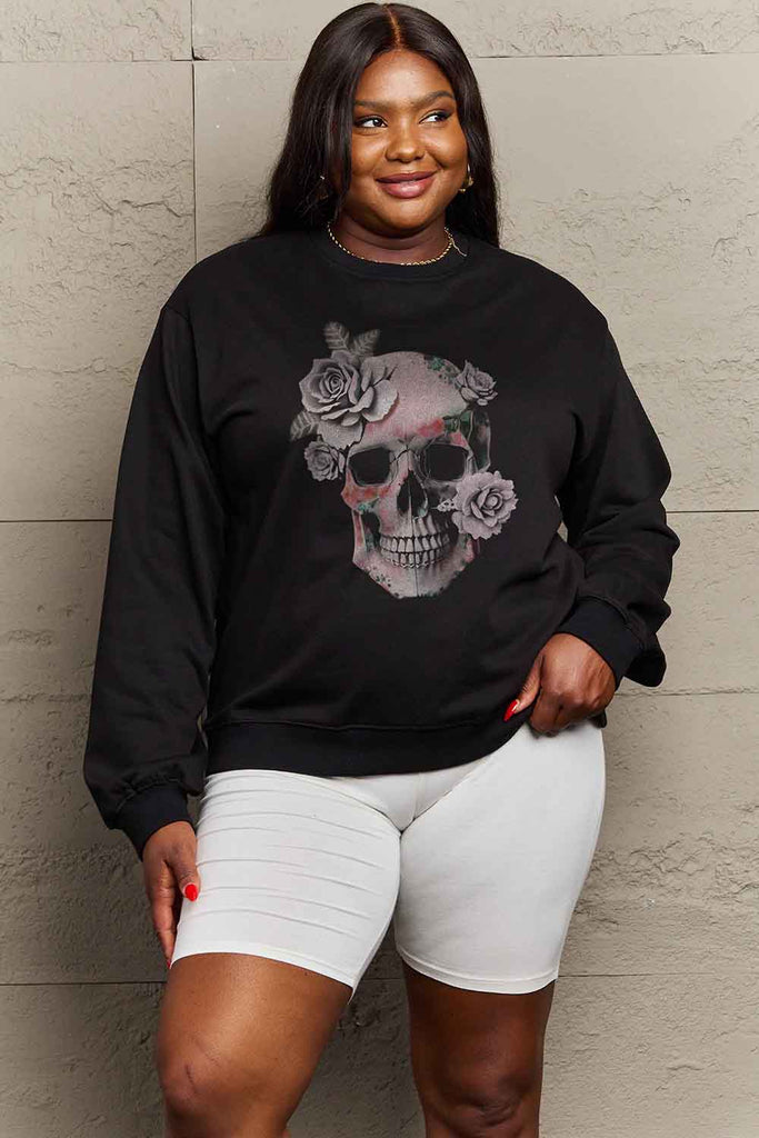 Dark Gray Simply Love Simply Love Full Size Dropped Shoulder SKULL Graphic Sweatshirt Graphic Tees