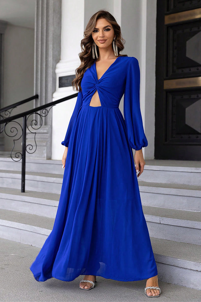 Midnight Blue Twist Front Cutout Long Sleeve Dress Formalwear