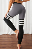 Light Gray Inhale Color Block Elastic Waistband Active Leggings Leggings