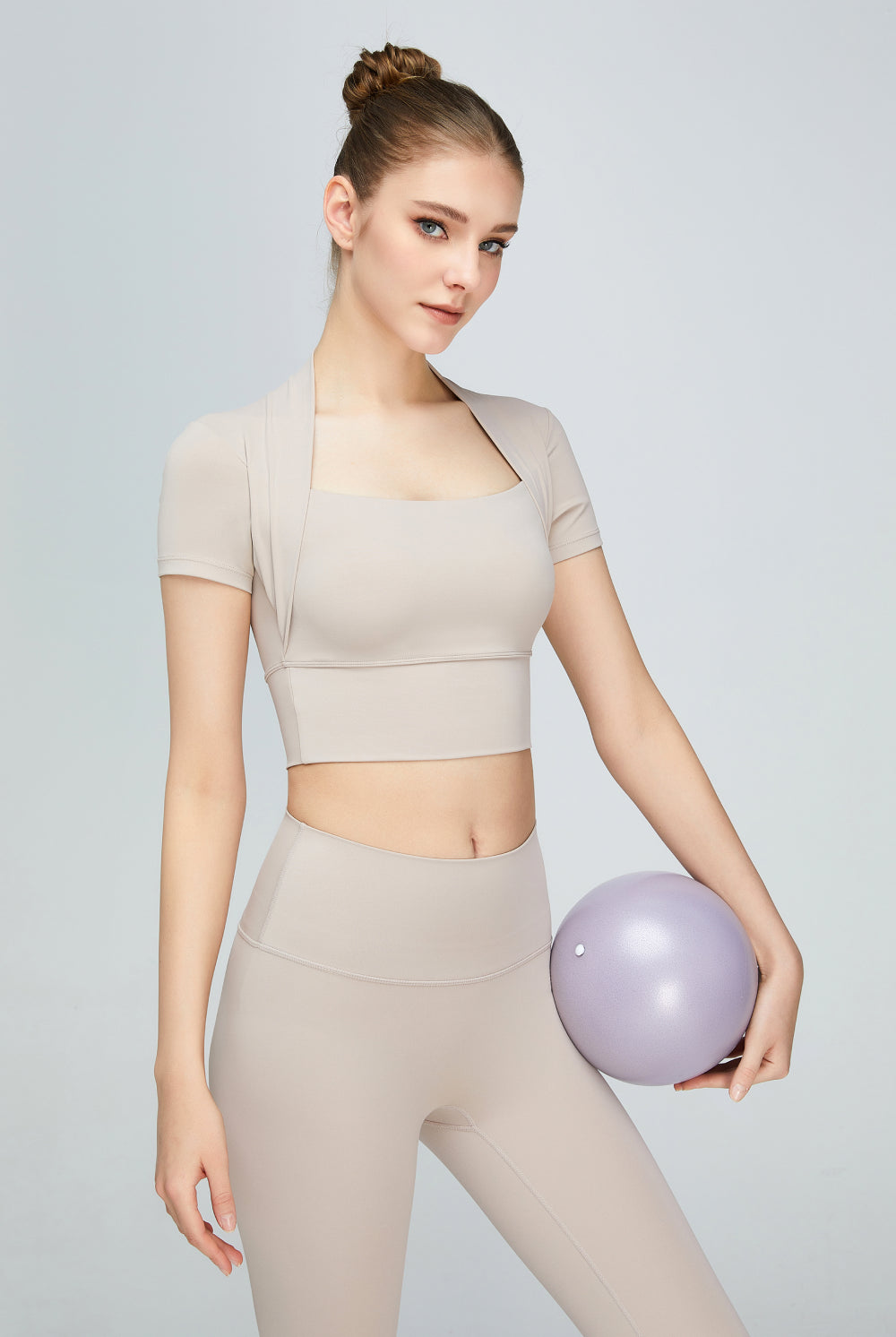 Light Gray Short Sleeve Cropped Sports Top activewear
